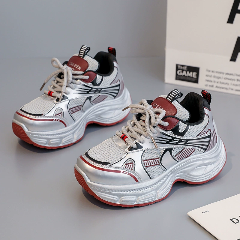 Tênis Chunky Femininos Primavera, Sola Grossa Aumento de Altura Coreano Moda Casual