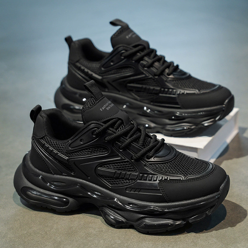 Chaussures de course noires à coussin d'air absorbant les chocs Dad décontractées pour hommes, hiver