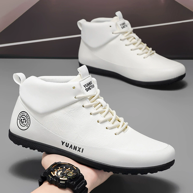 Autumn Winter Mid-top Casual Shoes for Men, Slip-on Wear-resistant, Fashion Leather Shoes