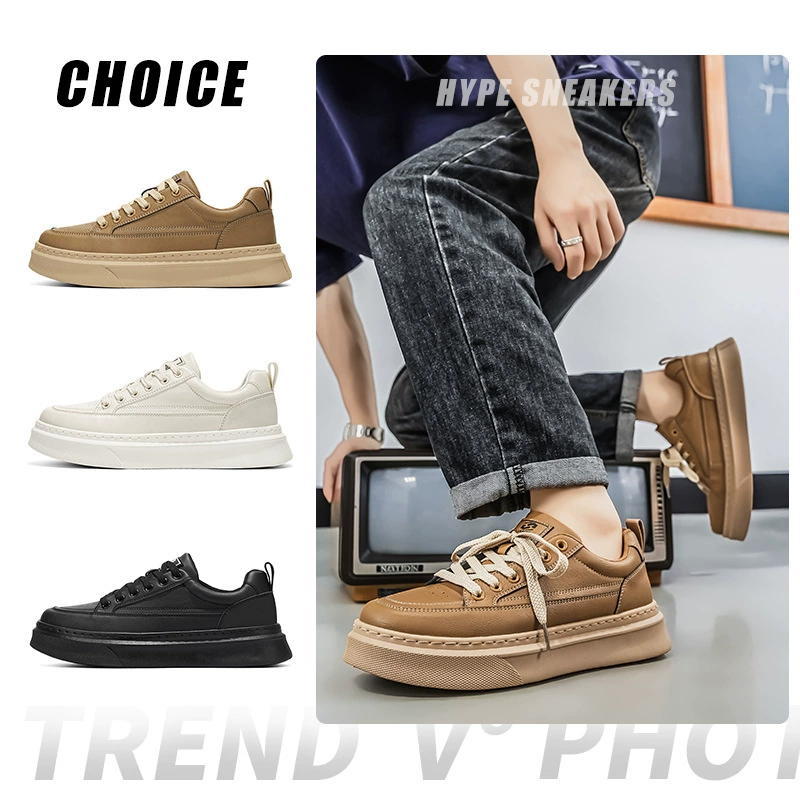 Korean Style Casual Board Shoes for Men Spring, Trendy Lace-up White Sneakers 2026 New