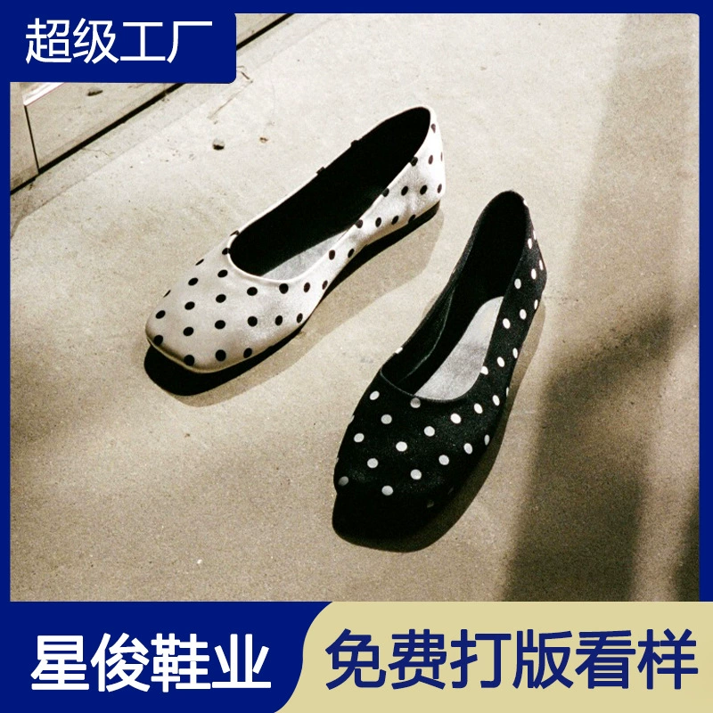 Damen Vintage French Schwarz Weiß Polka Dot Ballerinas 2026 Frühling Büro Schuhe