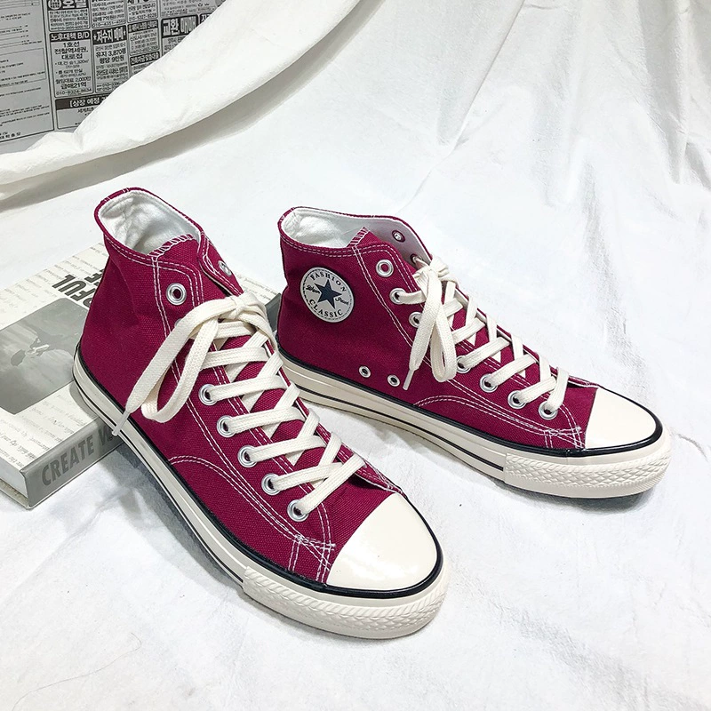 1970s Canvas Shoes Men High Top Bright Oil Vintage Korean Student Sneakers