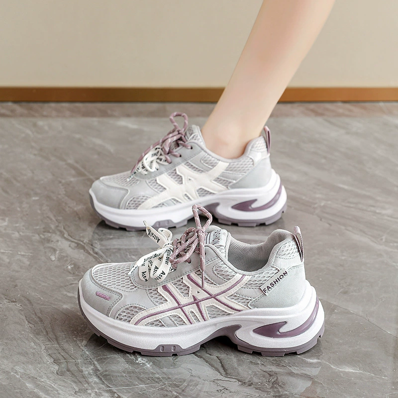 Tênis Chunky Feminino Primavera Mesh Respirável Aumento Altura Casual Corrida
