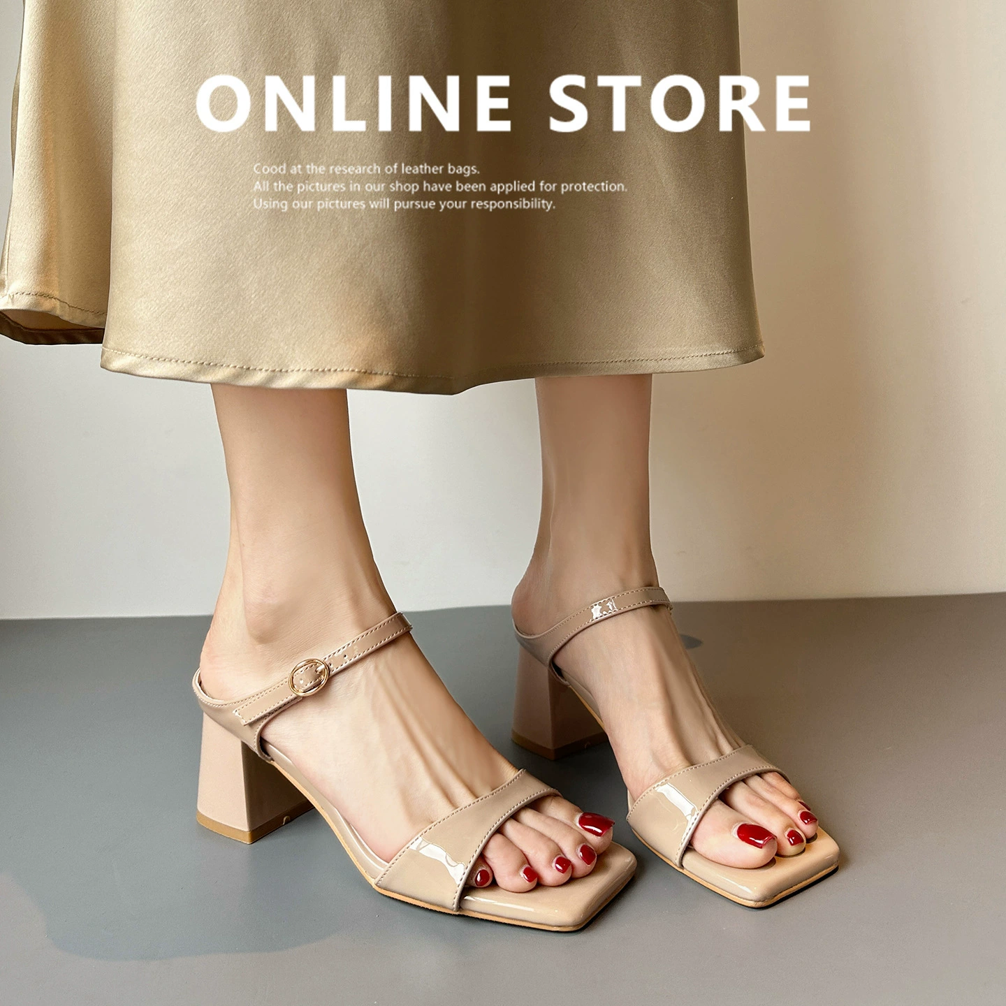 Sandalias de Tacón Alto con Tiras de Puntera Cuadrada en Cuero Suave para Mujer, Exteriores Verano