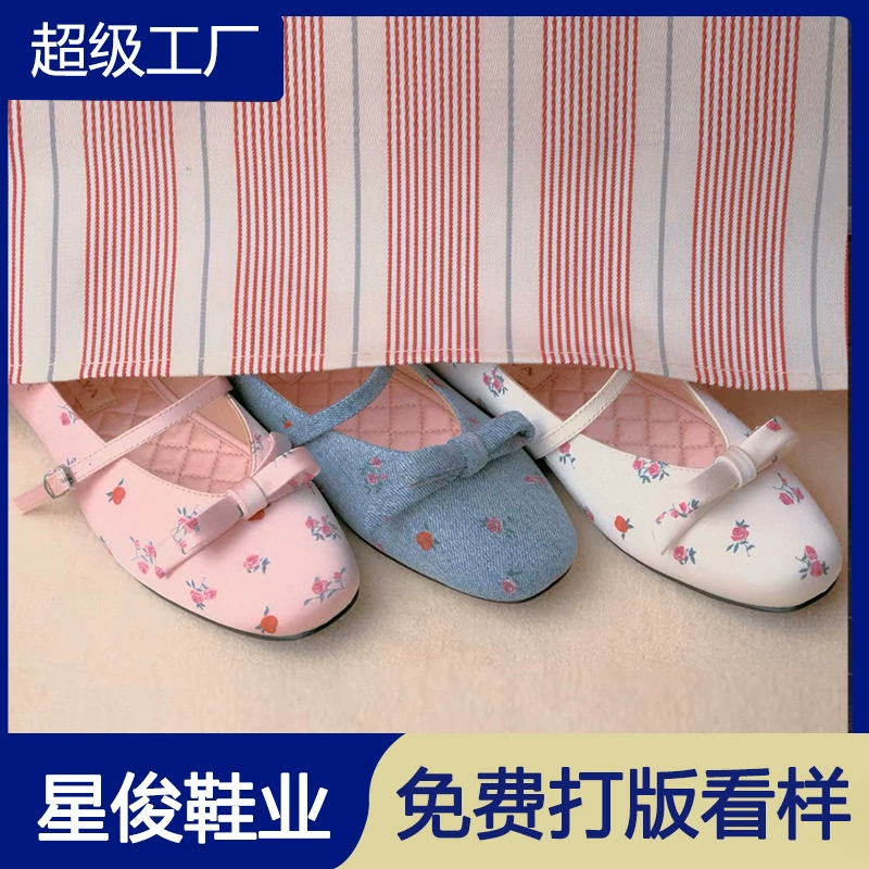 Mary Janes Femininos Zhao Lusi com Laço Estampado 2026 Sapatilhas Bailarina Doces