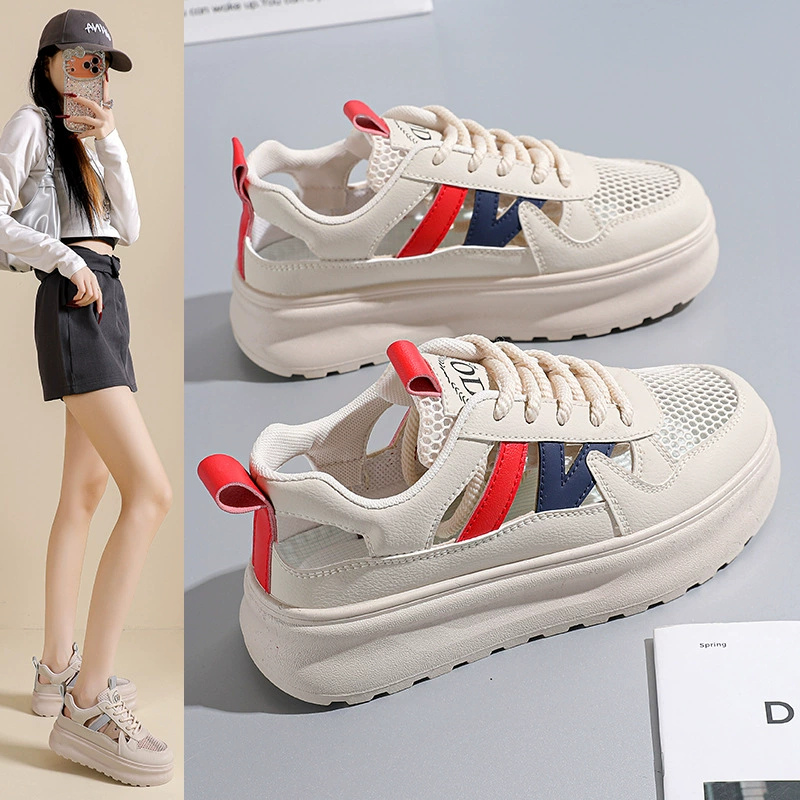 Zapatillas Chunky huecas transpirables para mujer verano, suela gruesa, aumento de altura, zapatos casuales