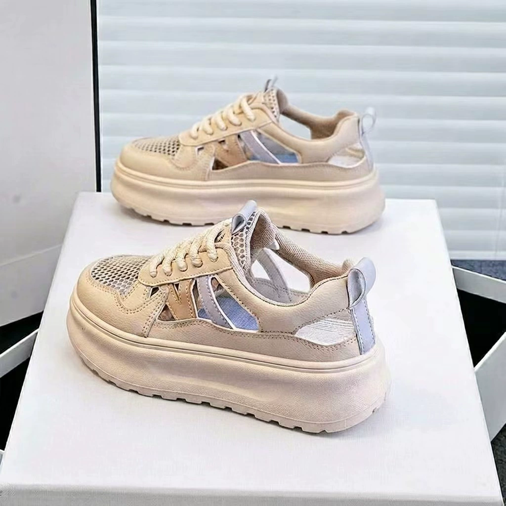 Zapatillas Chunky huecas transpirables para mujer verano, suela gruesa, aumento de altura, zapatos casuales