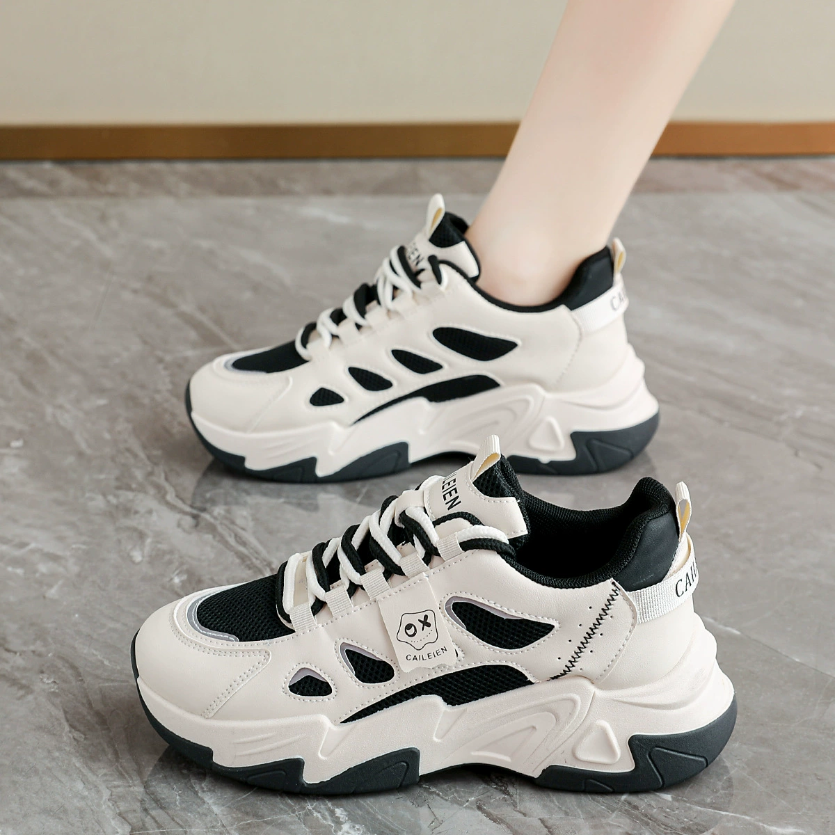 Zapatillas Chunky de malla transpirable para mujer primavera otoño 2026, suela gruesa, aumento de altura, zapatos casuales