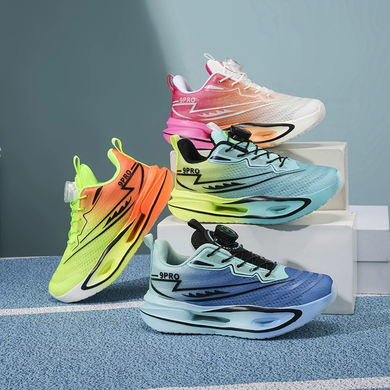 Summer Mesh Breathable Twist Button Cushioning Running Shoes Kids Girls Boys Anti-slip Lightweight