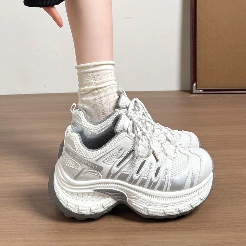 Zapatillas Chunky para mujer 2026, malla transpirable, estilo coreano, petite, suela gruesa, aumento de altura, zapatos casuales