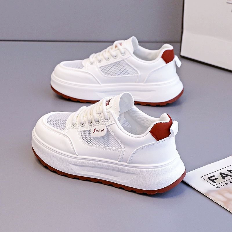 Zapatillas blancas de malla transpirable para mujer verano, suela gruesa, zapatos deportivos casuales 2026