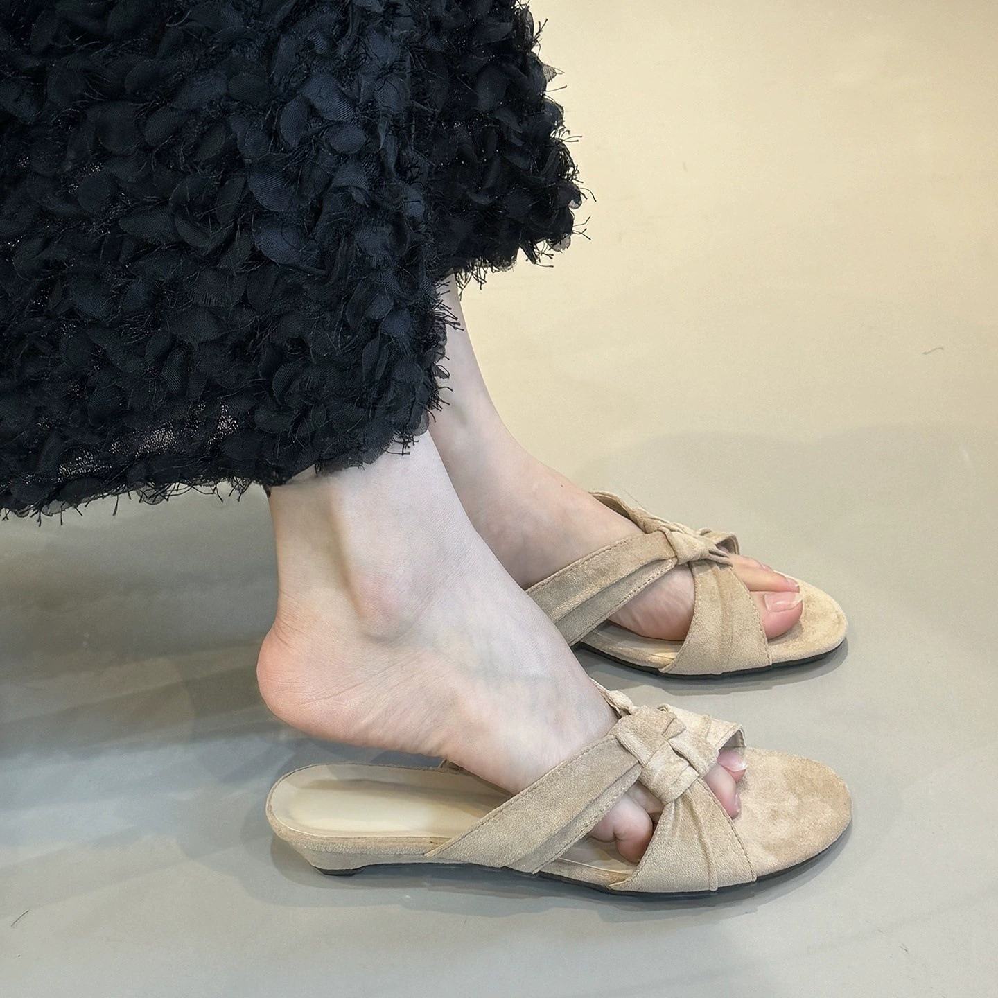 Chuyuji Mules tressées françaises bout carré unique bride croisée été décontractées vacances talon bloc bout ouvert