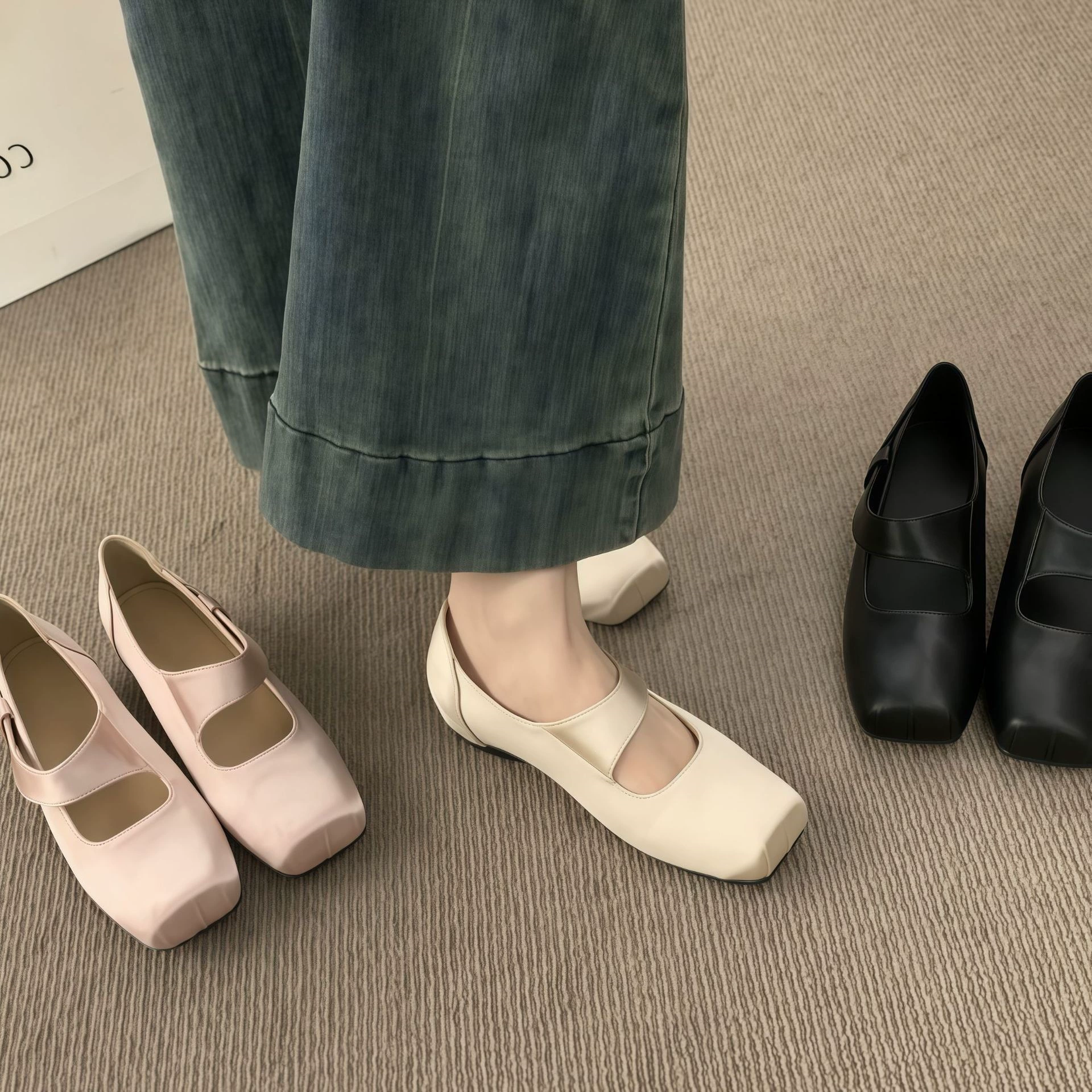 Chuyuji Sapatos Mary Jane Cetim Retrô Mulheres 2026 Primavera Verão Bico Quadrado Raso Boca Rasa
