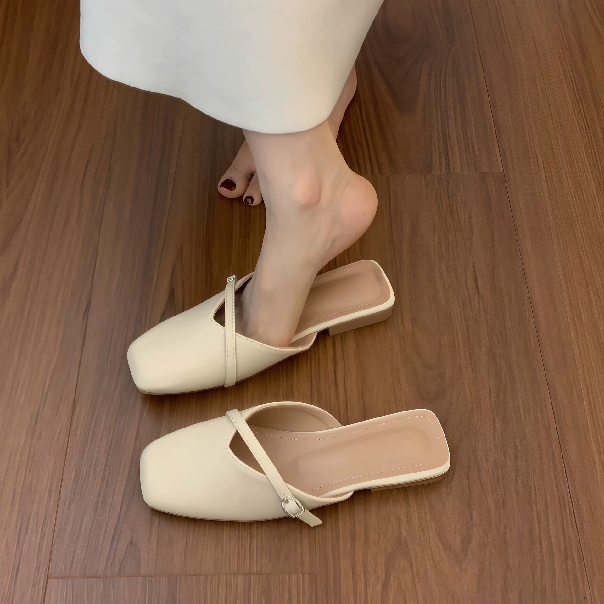 Chuyuji Mules à talon bas français, bout fermé, été 2026, sandales bohèmes slip-on