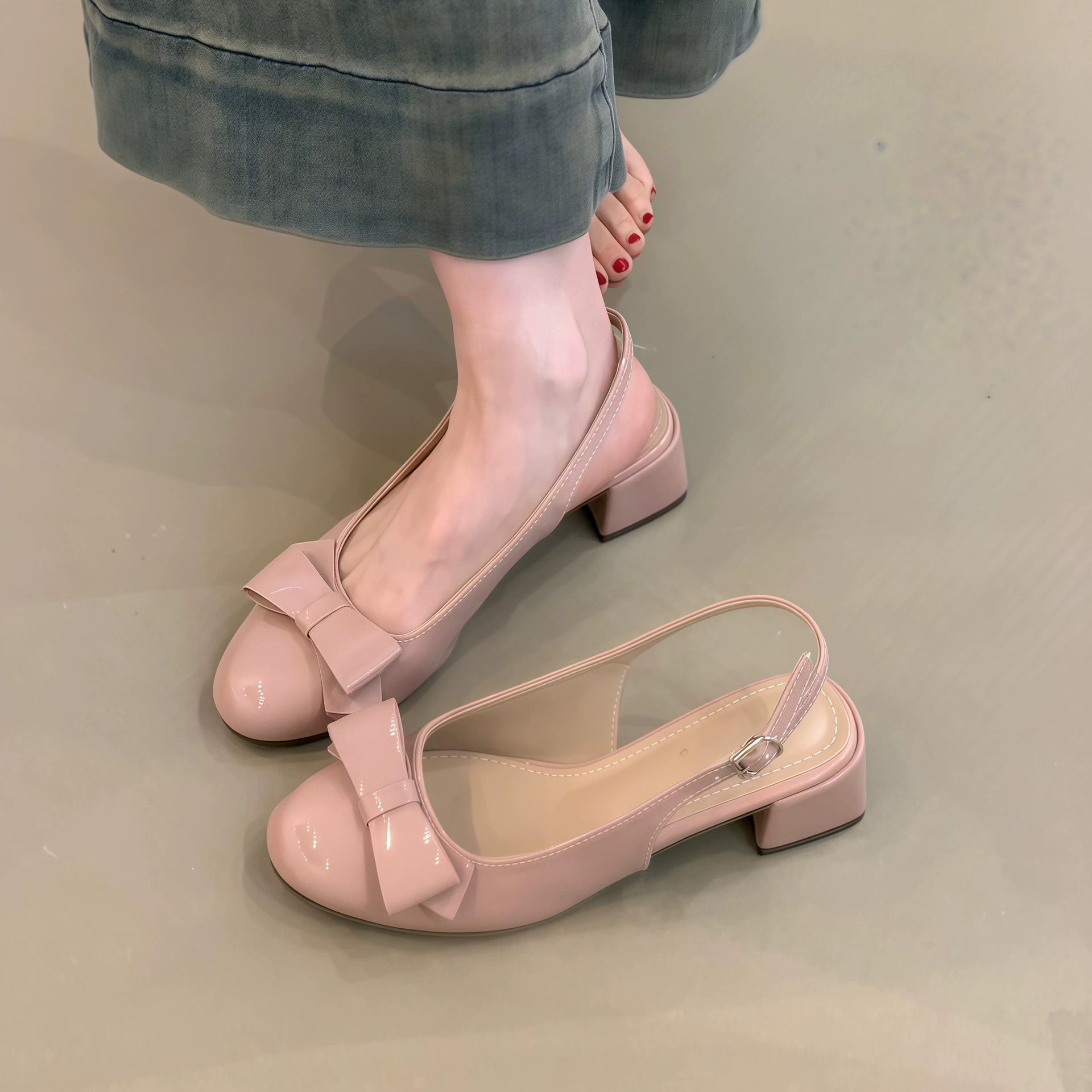 Chuyuji Talons Habillés, Femme Printemps-Été 2026, Français Doux Fée, Talon Bloc Papillon