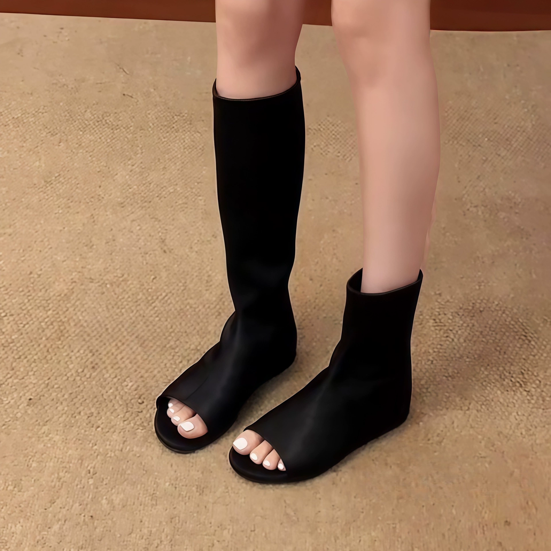 Chuyuji Versteckter Keil Trendy Offene Zehe Bootie Sandalen Damen Sommer Dünn Hohl Stretch