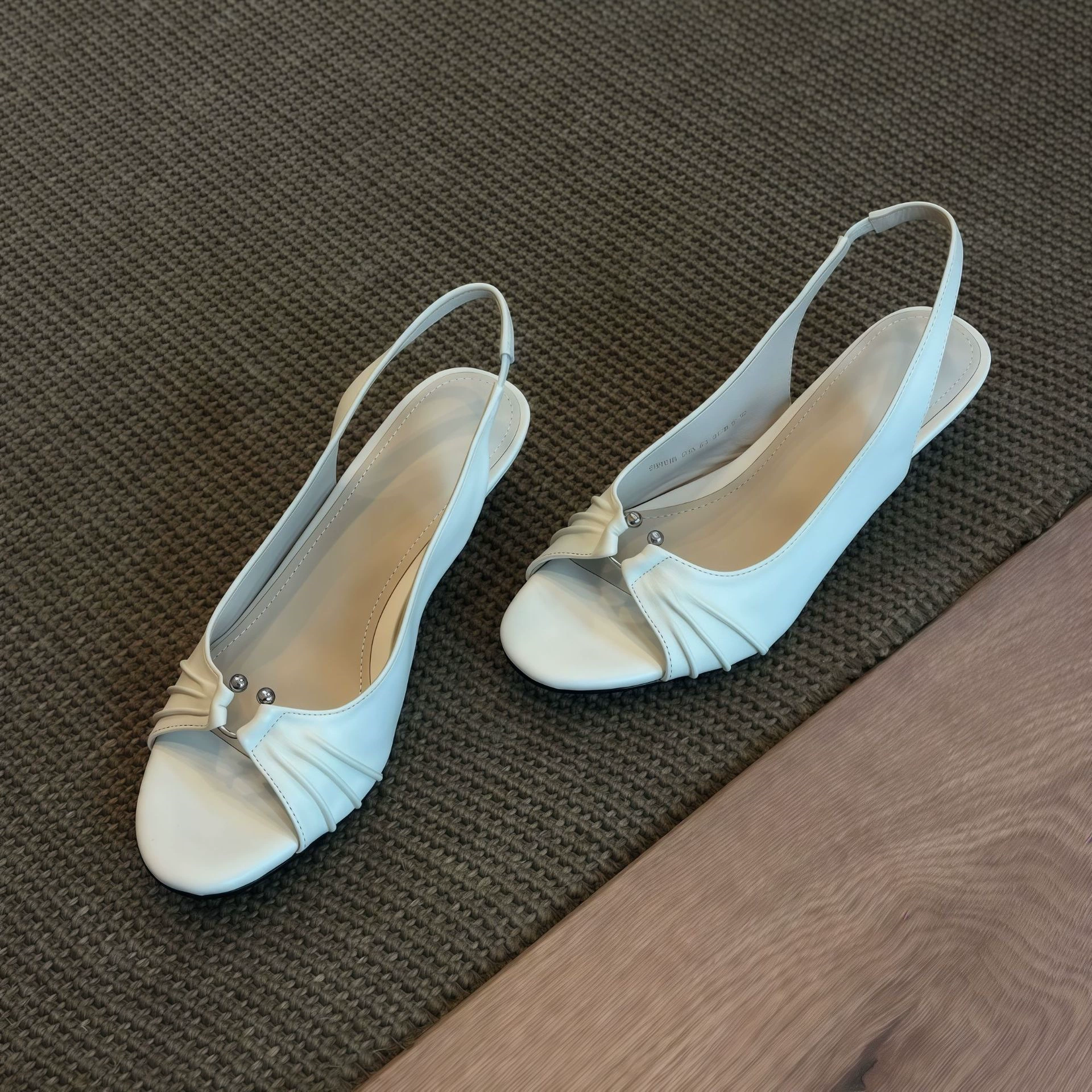 Chuyuji Frances Sandálias Salto Alto Oco Pregueado Tira Tornozelo Stiletto Fivela Peep Toe Mulher
