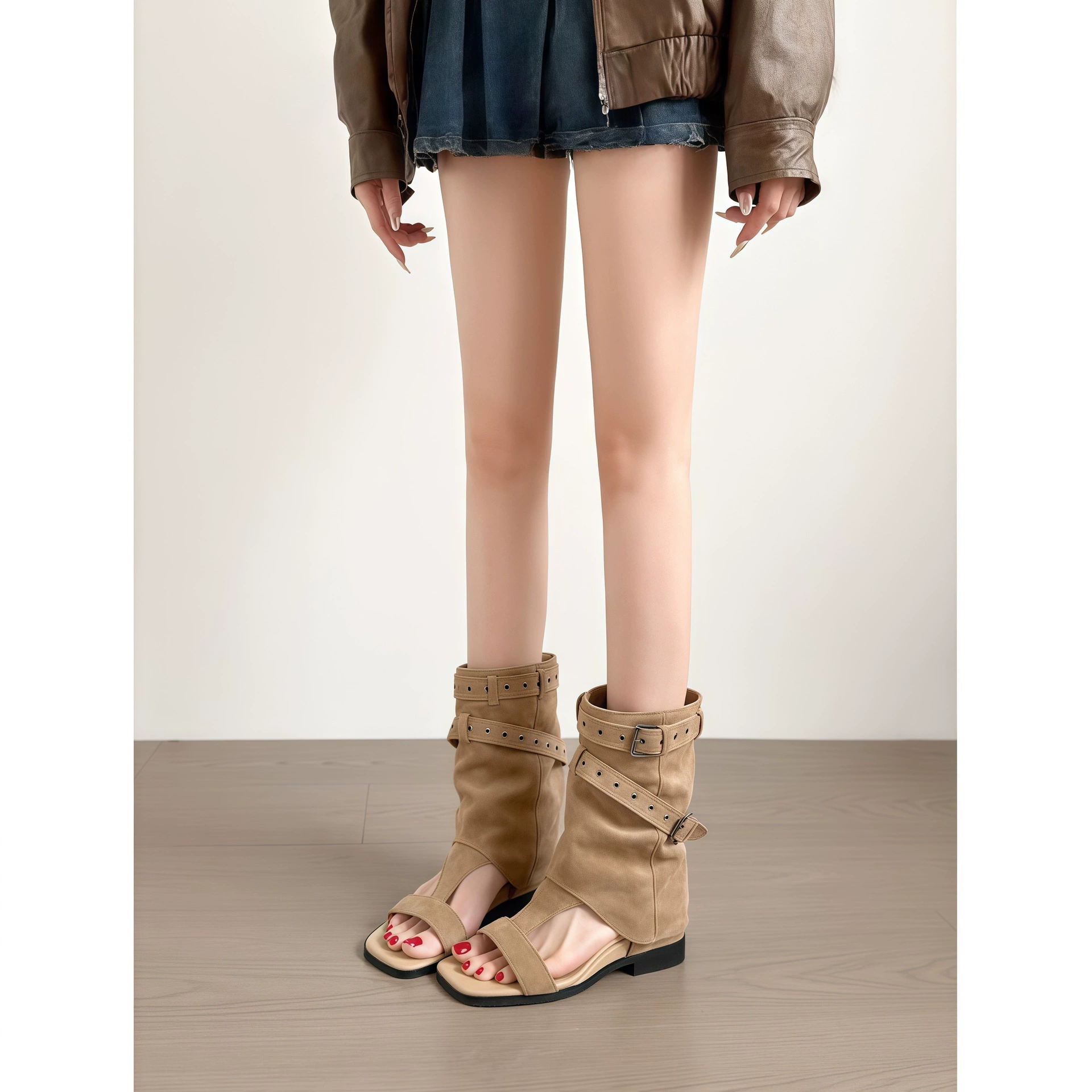 Chuyuji Retro Trendy Bootie Sandalen Damen Sommer 2026 Neu Gürtelschnalle Hohl Roman Stiefel