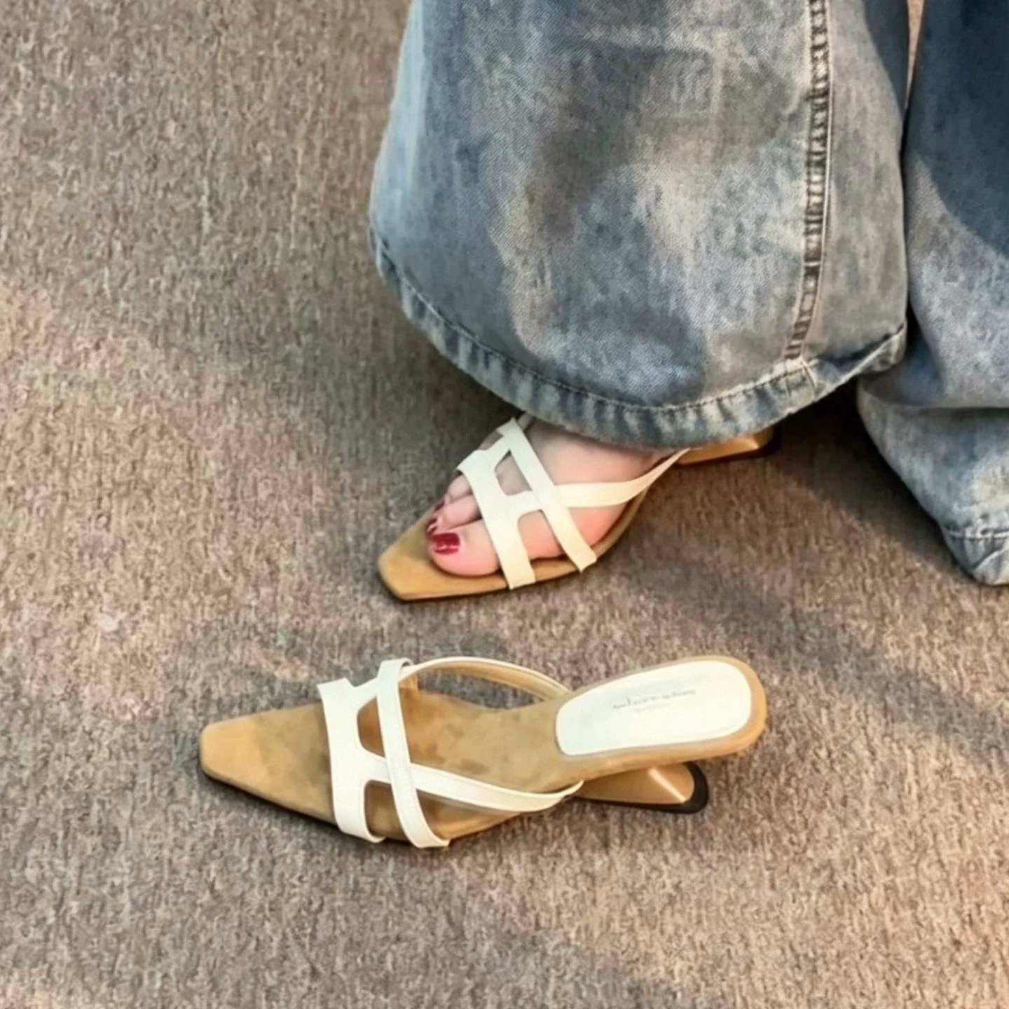 Mules franceses vintage de plataforma con tiras cruzadas, mujer, punta abierta