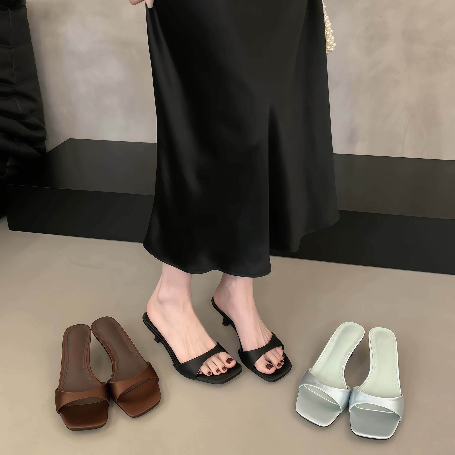Chuyuji Mules à bride satin bout ouvert françaises pour femme, été 2026, nouvelles sandales habillées