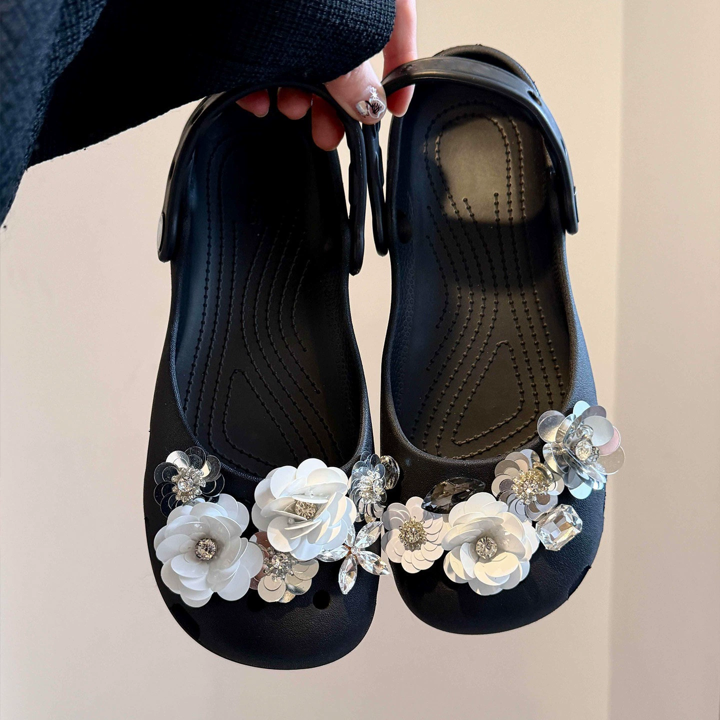 Chuyuji Décorations de chaussures DIY compatibles Croc, strass noir scintillant