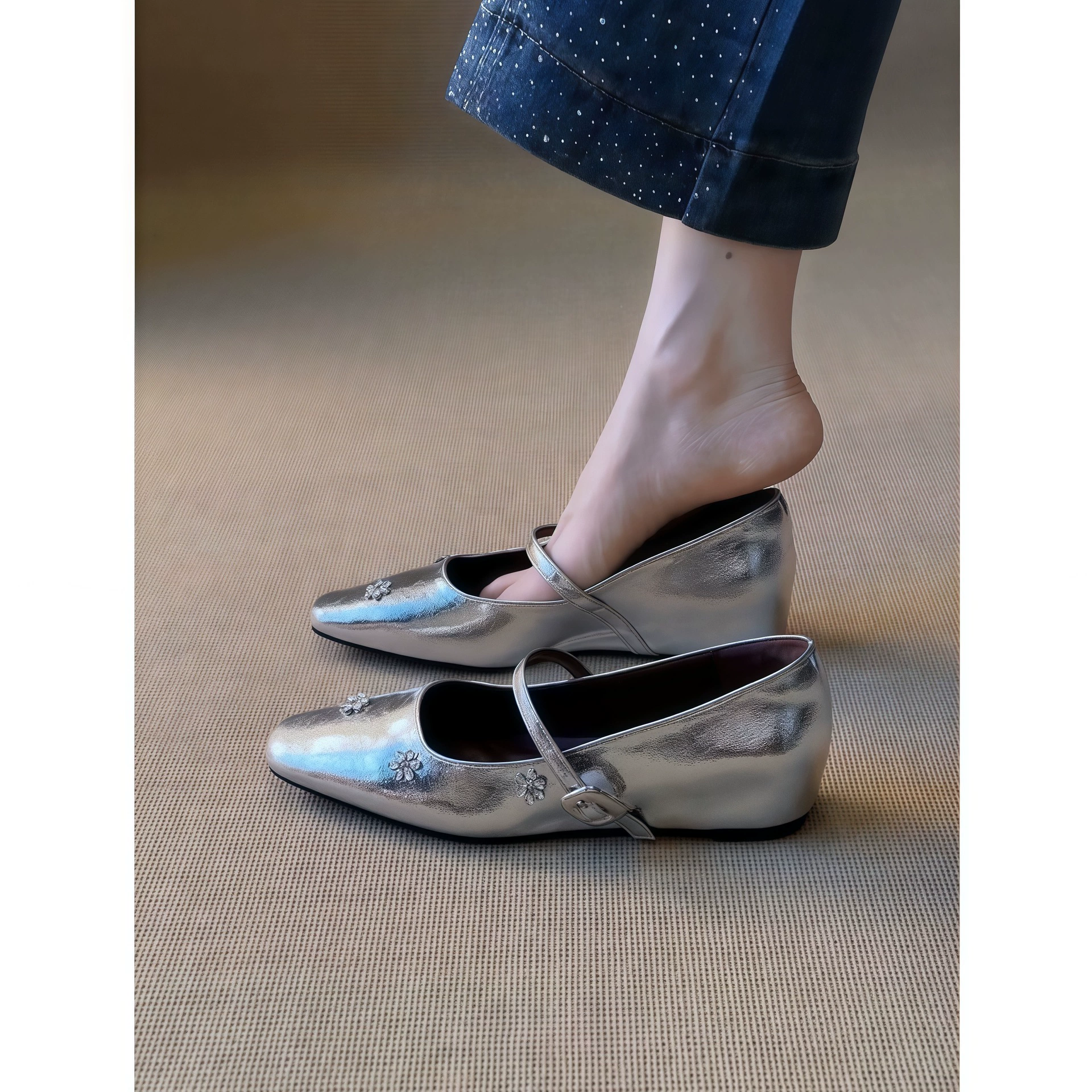 Zapatos Mary Jane con pedrería franceses para mujer, nuevos 2026, aumento interior plano