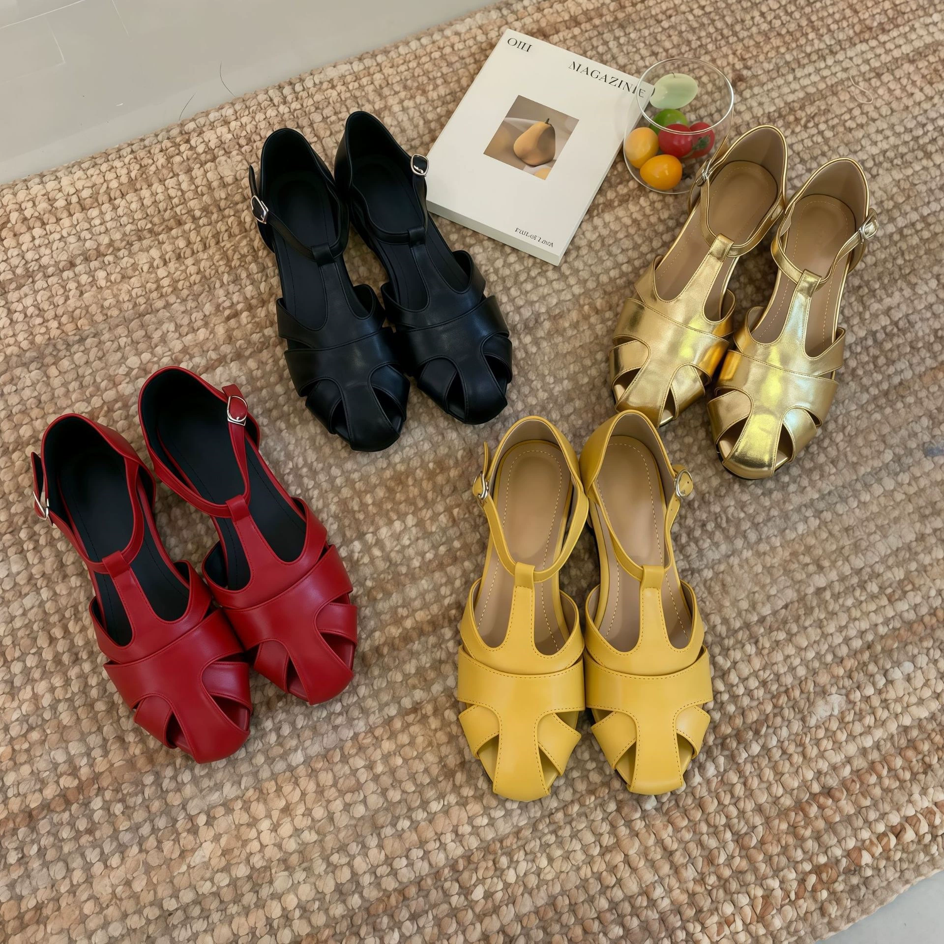 Sandalias romanas caladas retro de punta cerrada para mujer, aumento interior, slip on, verano