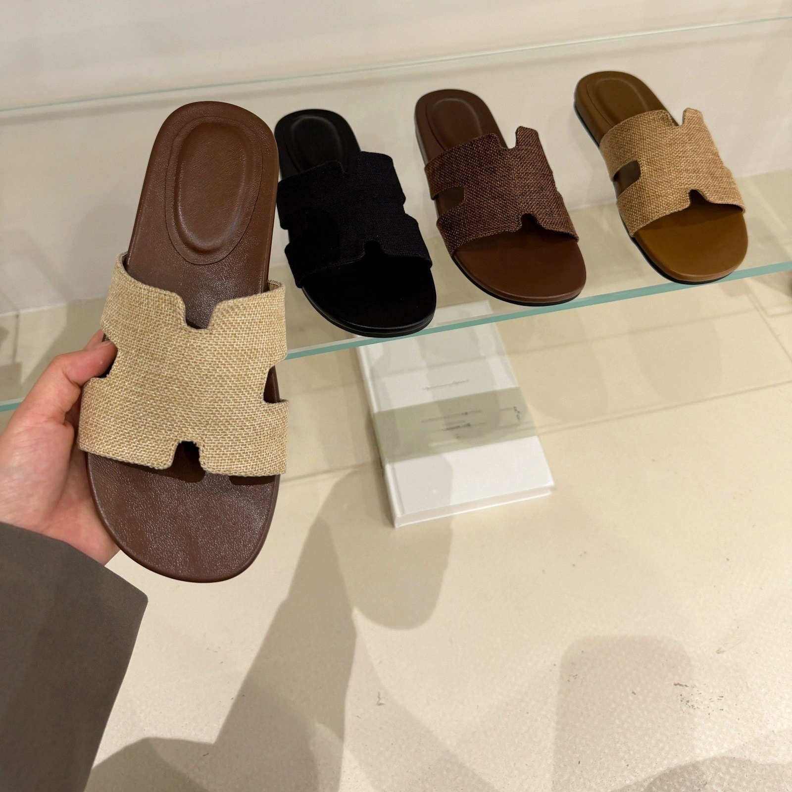 Sandalias planas coreanas de lino con punta abierta para mujer, vacaciones de verano cómodas
