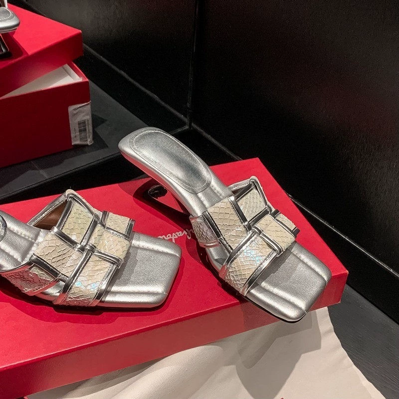 Sandales uniques tressées bout ouvert à brides argent talon haut françaises pour femme, été
