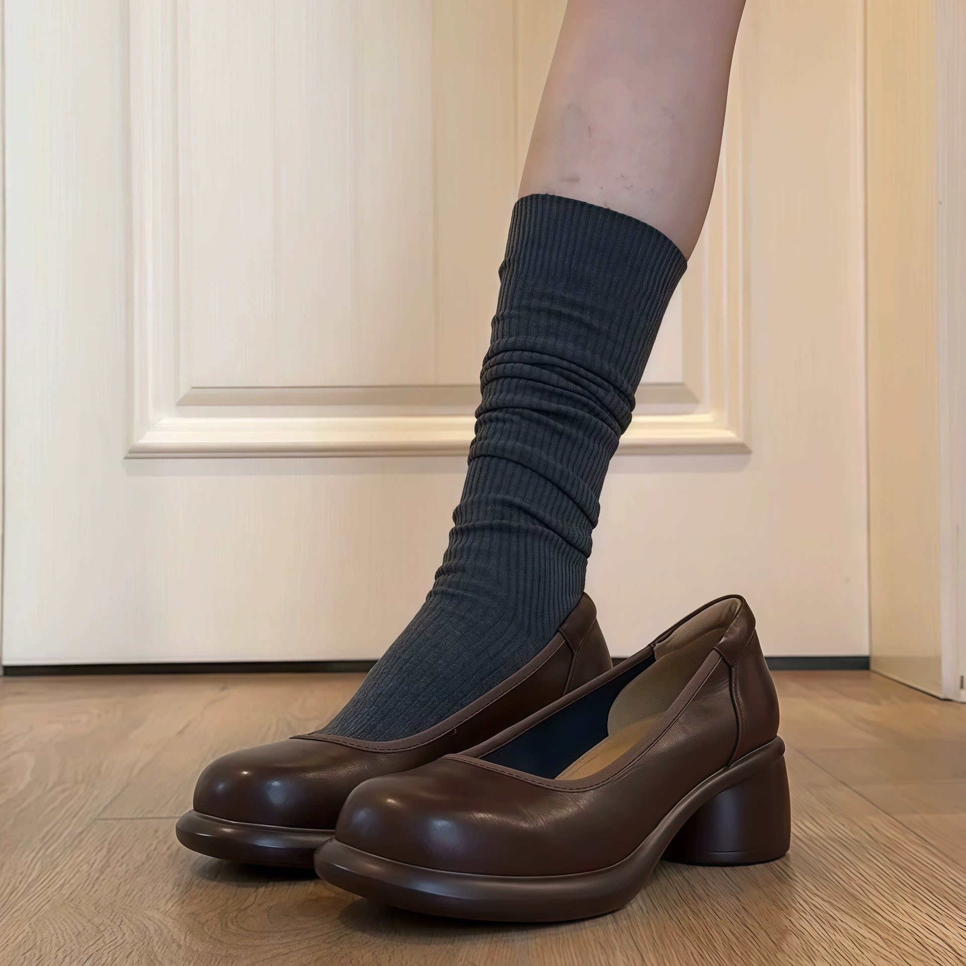 Mocasines retro británicos de tacón grueso y punta redonda para mujer, zapatos de cuero sencillos