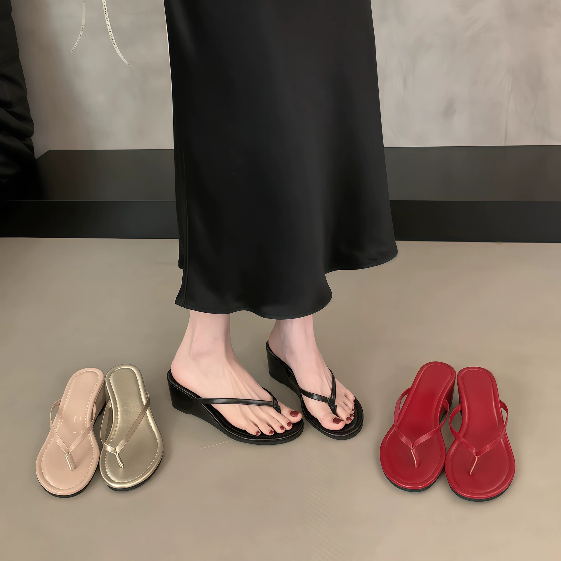 Sandalias de cuña tipo thong de tacón alto francesas para mujer, para vestir en verano 2026