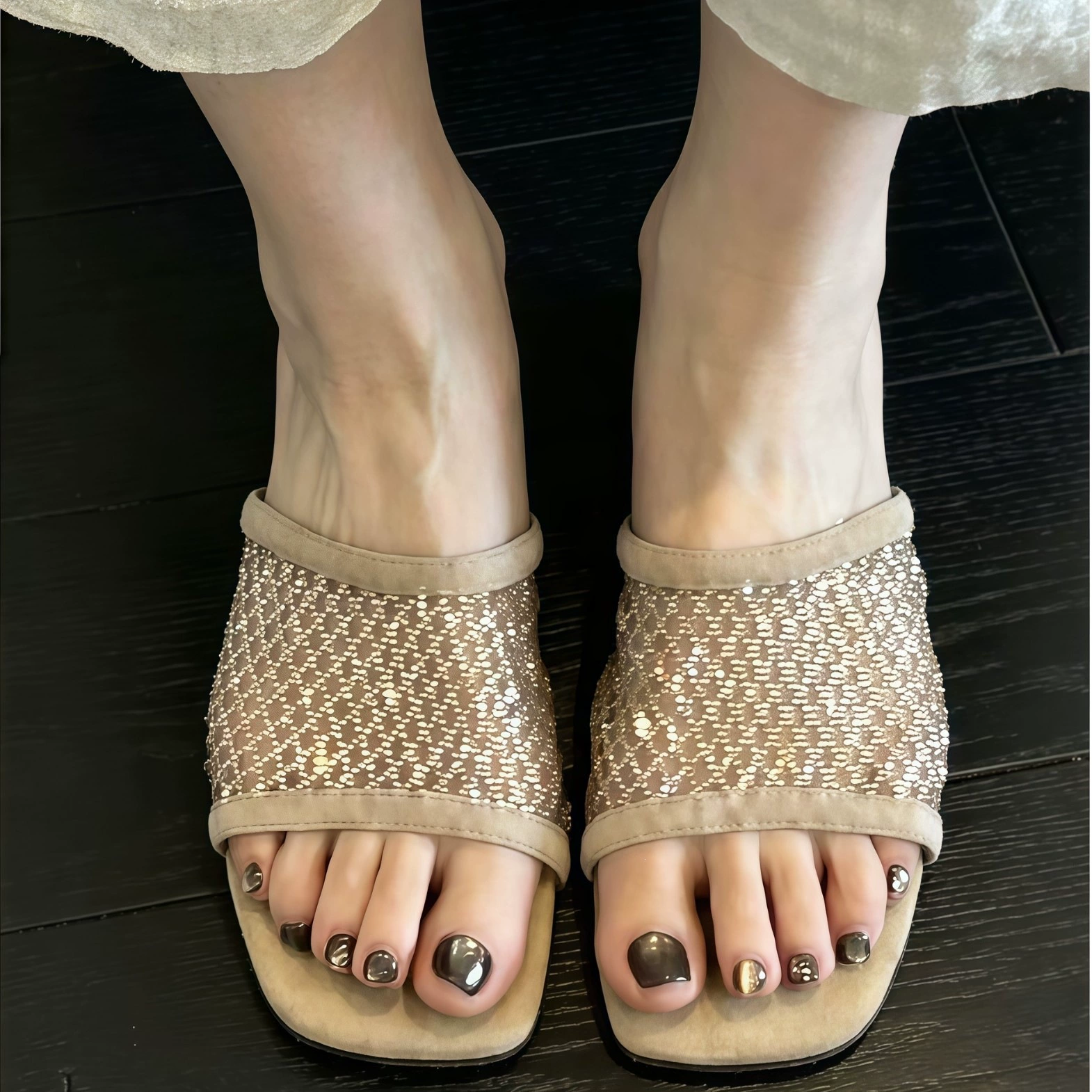 Sandalias casuales de punta abierta con cristal para mujer, nuevo estilo verano