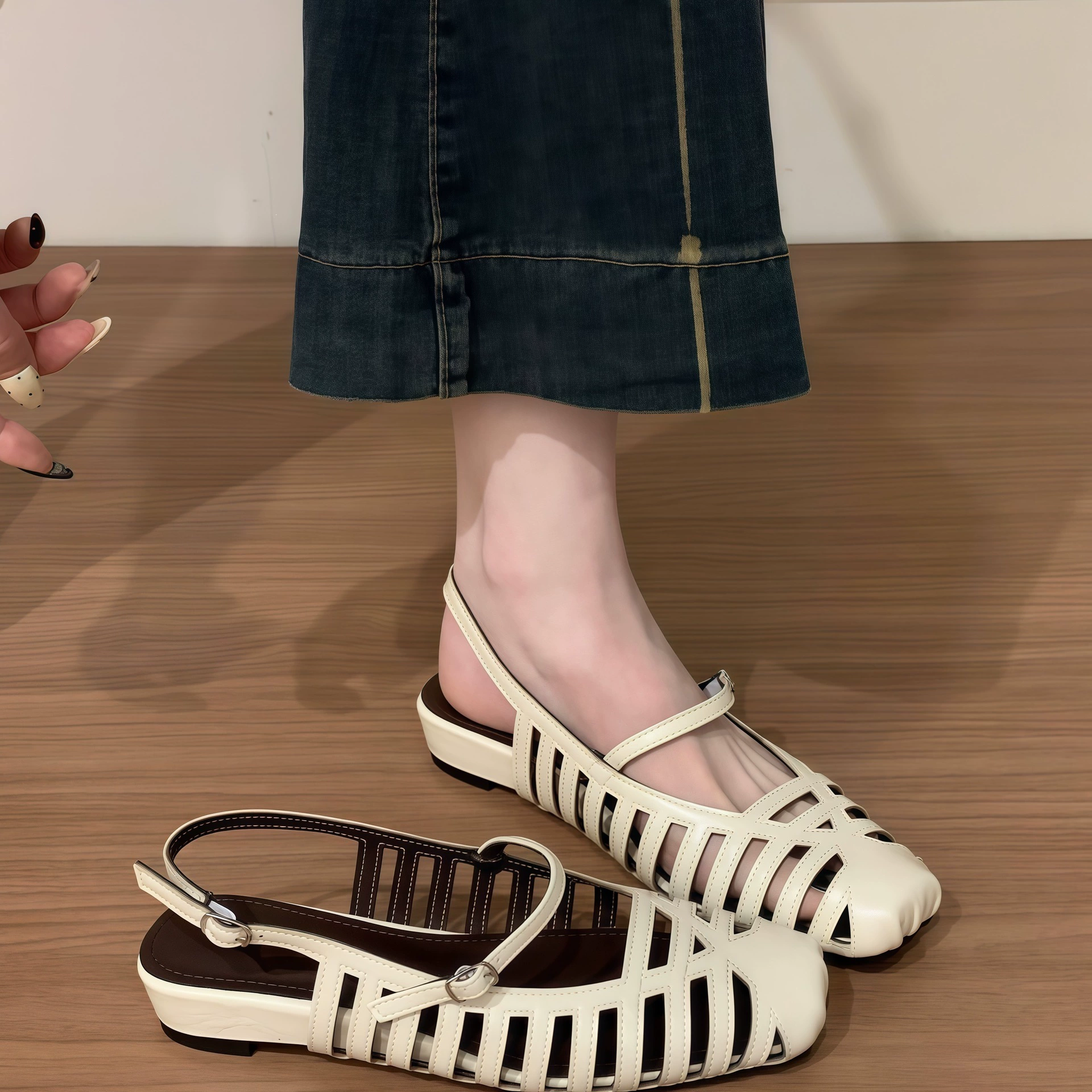 Sandalias de cuña caladas de punta cerrada para mujer, zapatos de vestir transpirables verano 2026