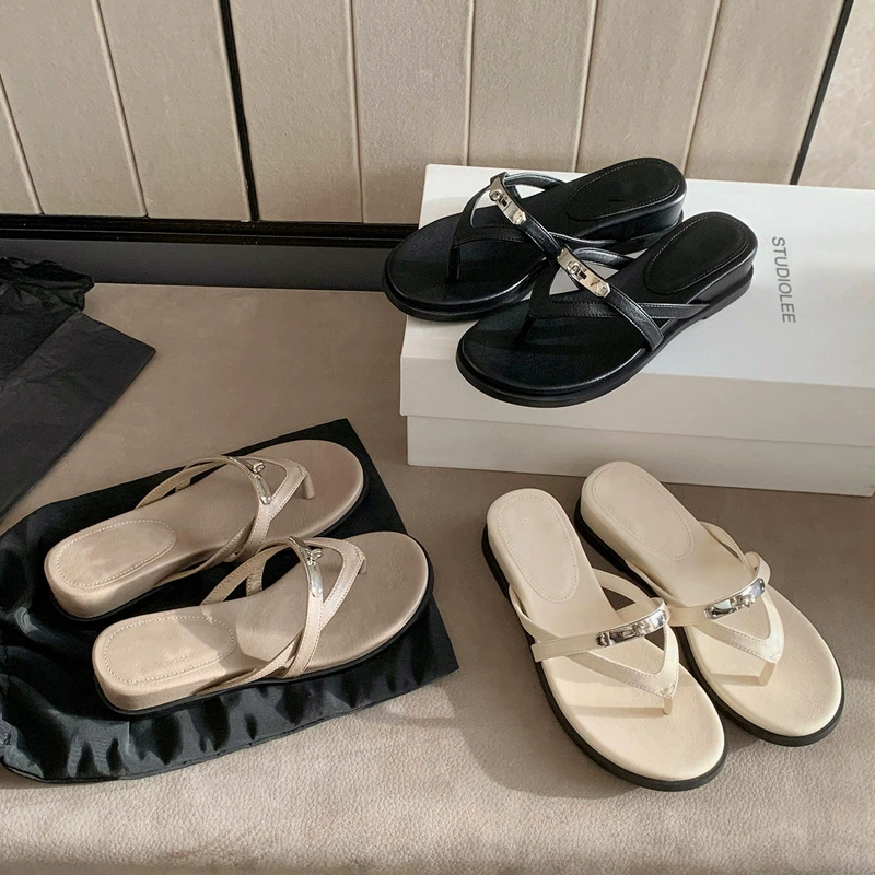 Sandalias de Tiras para Mujer Verano, Hebilla Metálica Chanclas Suela Gruesa Chanclas de Vacaciones