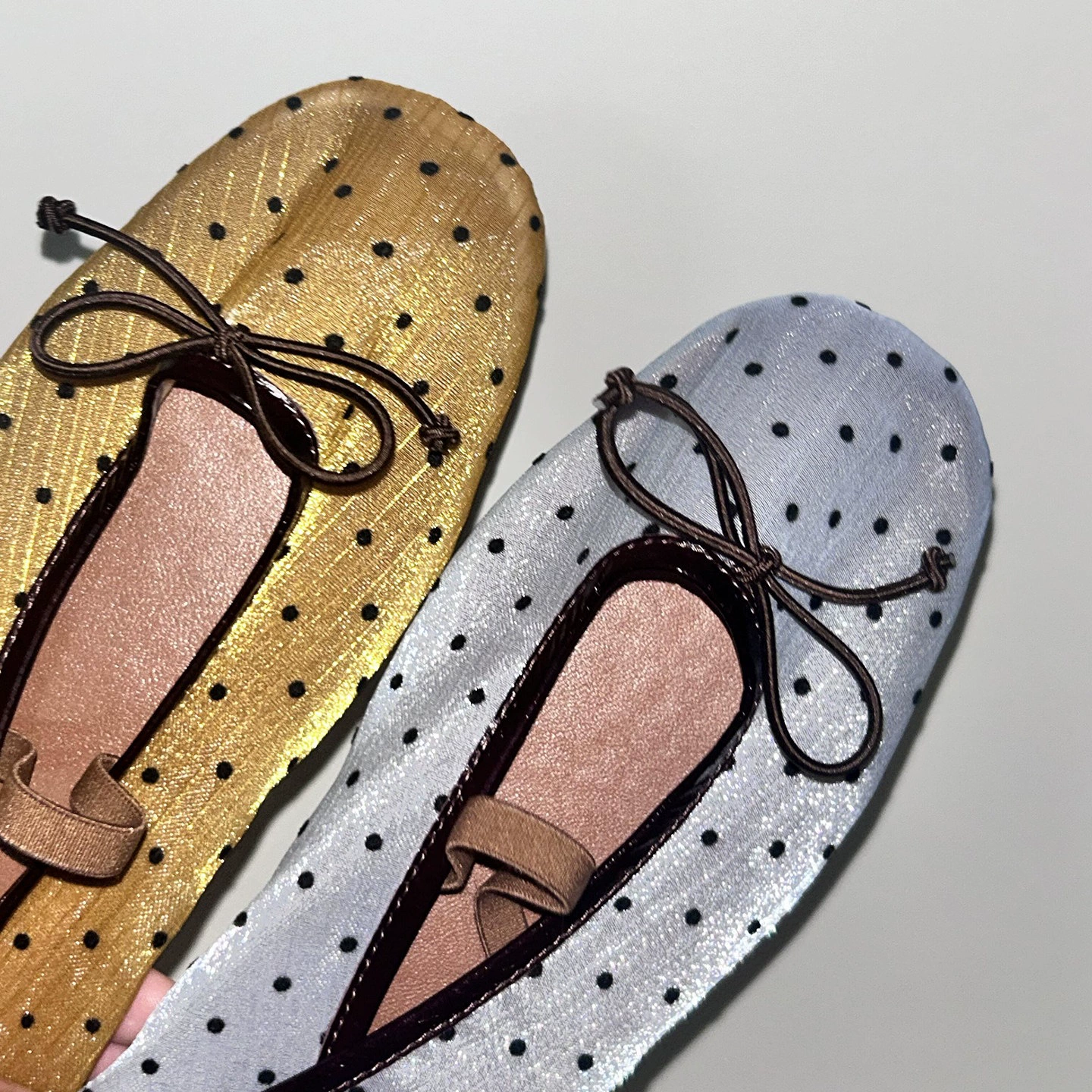 Chuyuji Retro Mary Jane Shoes with Polka Dot Mesh, Flat Ballet Round Toe for Women