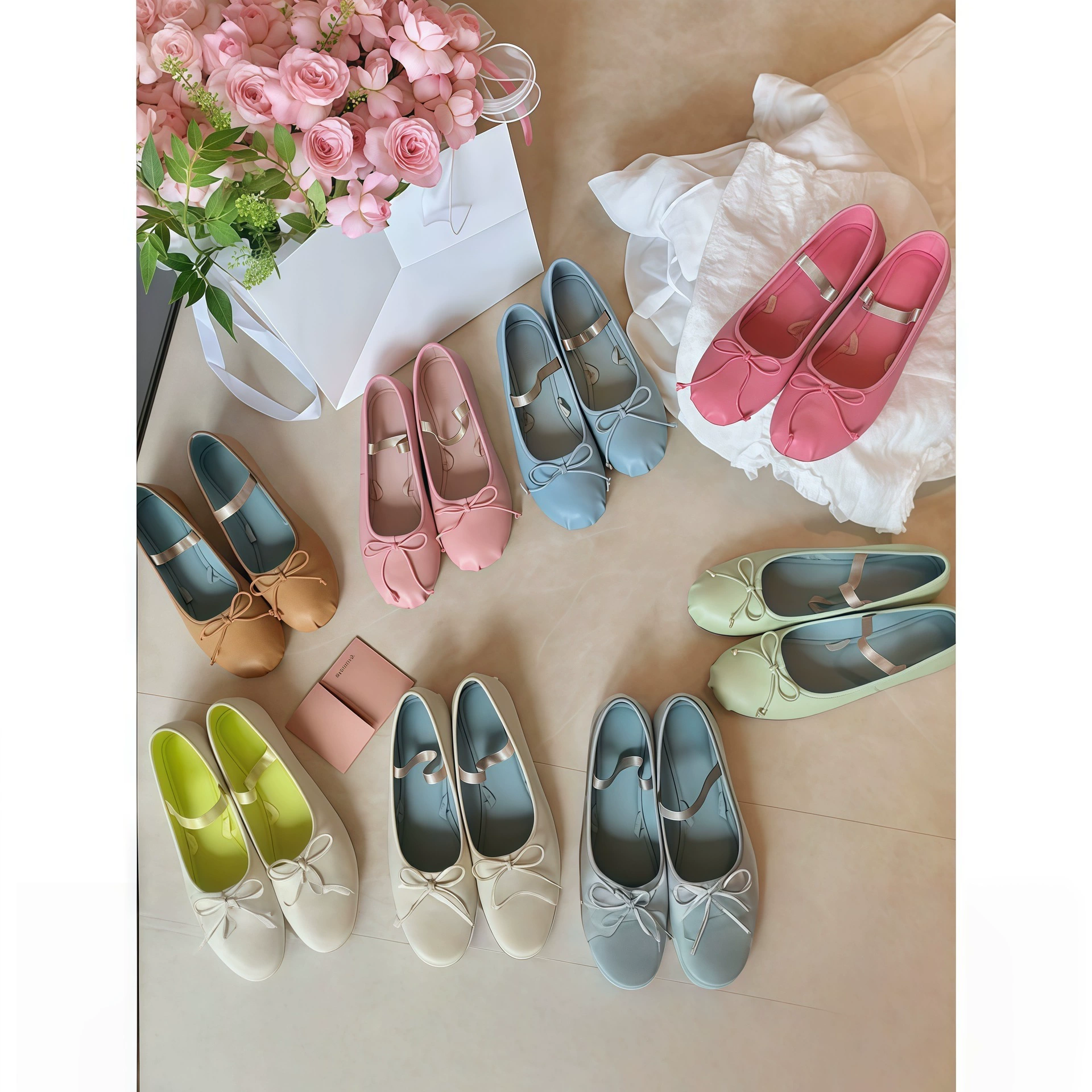 Chuyuji Hidden Wedge Mary Jane Shoes with Bow and Elastic Band for Women