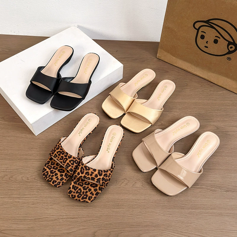 Sandalias Francesas de Una Tira Punta Cuadrada Cuña para Mujer, Verano Nuevo Tacón Oculto Chanclas