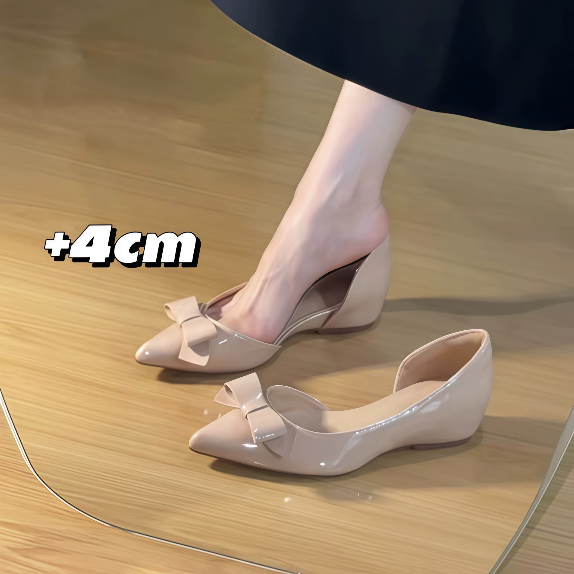 Chuyuji French Pointed Toe Flats with Bow, Side Cutout Summer Shoes