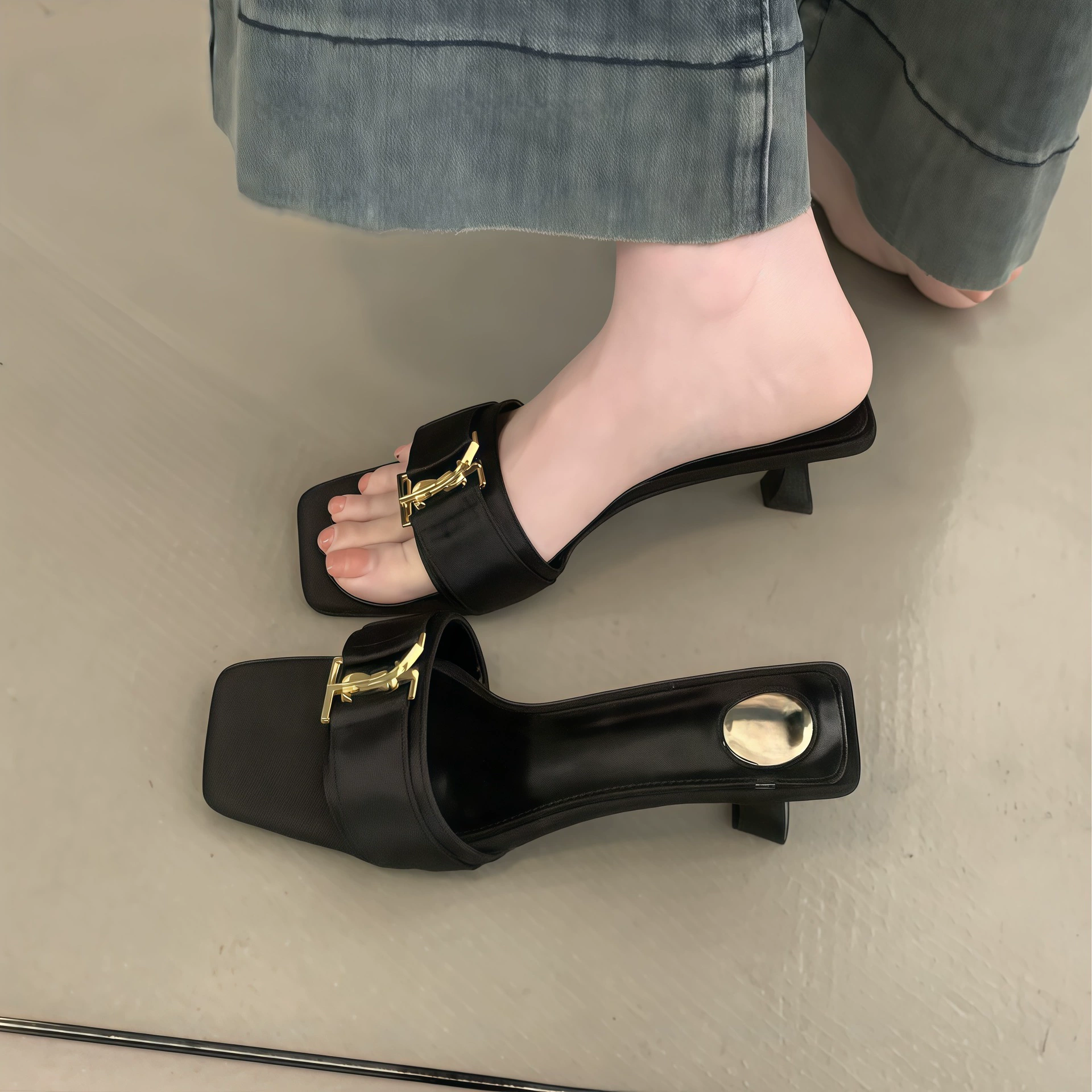 Chuyuji Elegant Thin Heel Peep Toe Sandals 2026 New, French Square Toe