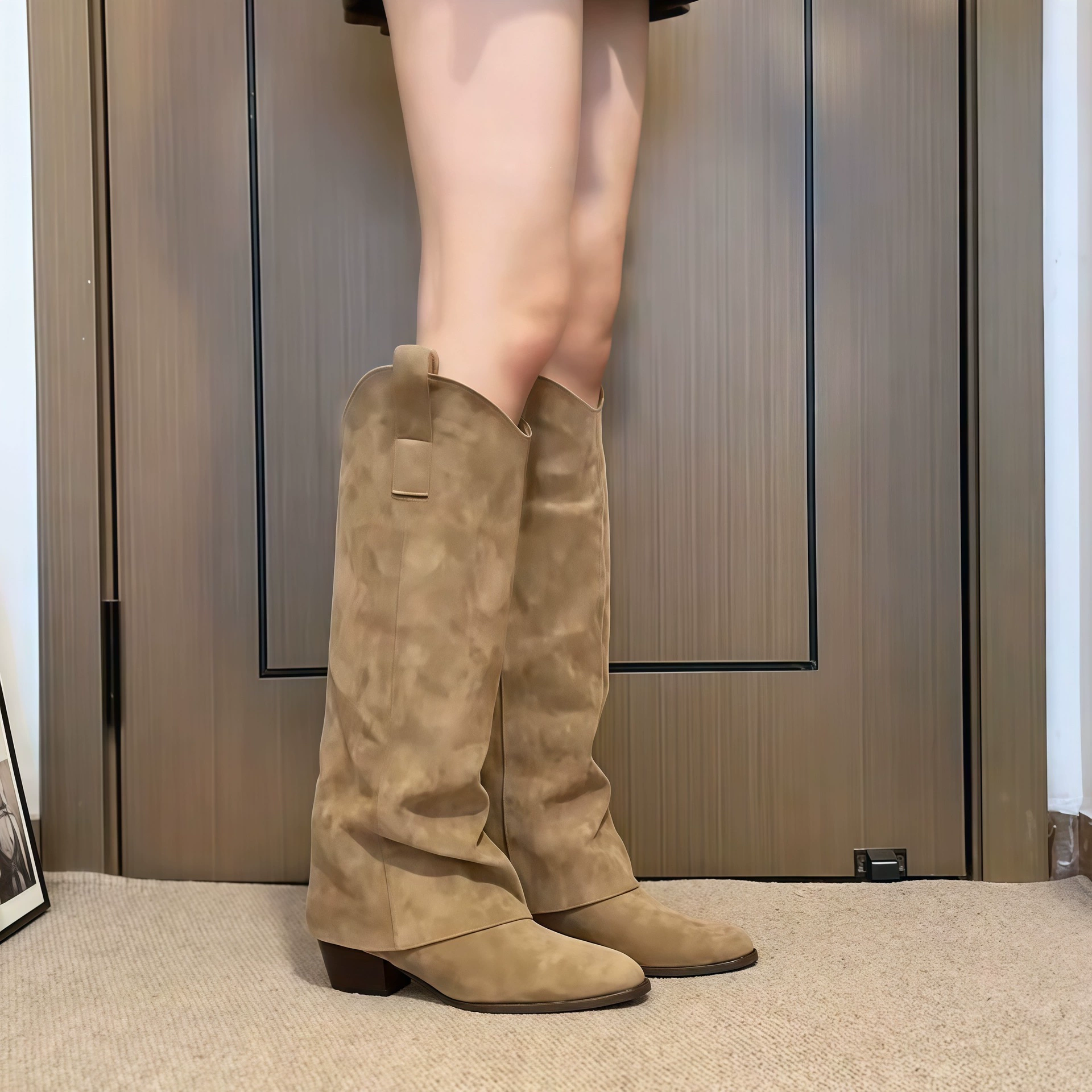 Chuyuji 2026 New Chunky Heel Pointed Boots, Vintage Western Riding Boots
