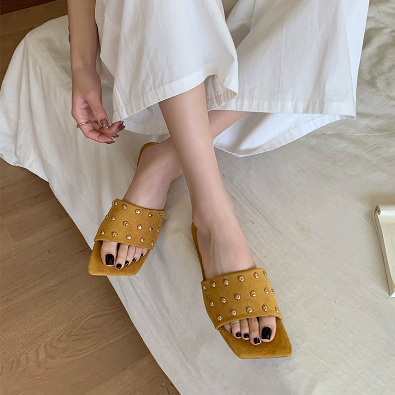 Chuyuji Flat Slide Sandals for Women 2026 New, Square Toe Casual Summer