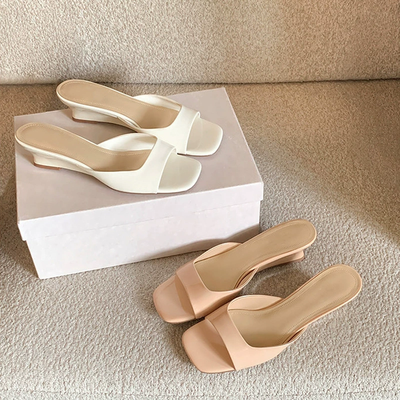 Yumeiren Verano Nuevo Francés 5cm Cuña Una Tira Chanclas para Mujer, Zapatillas Casuales