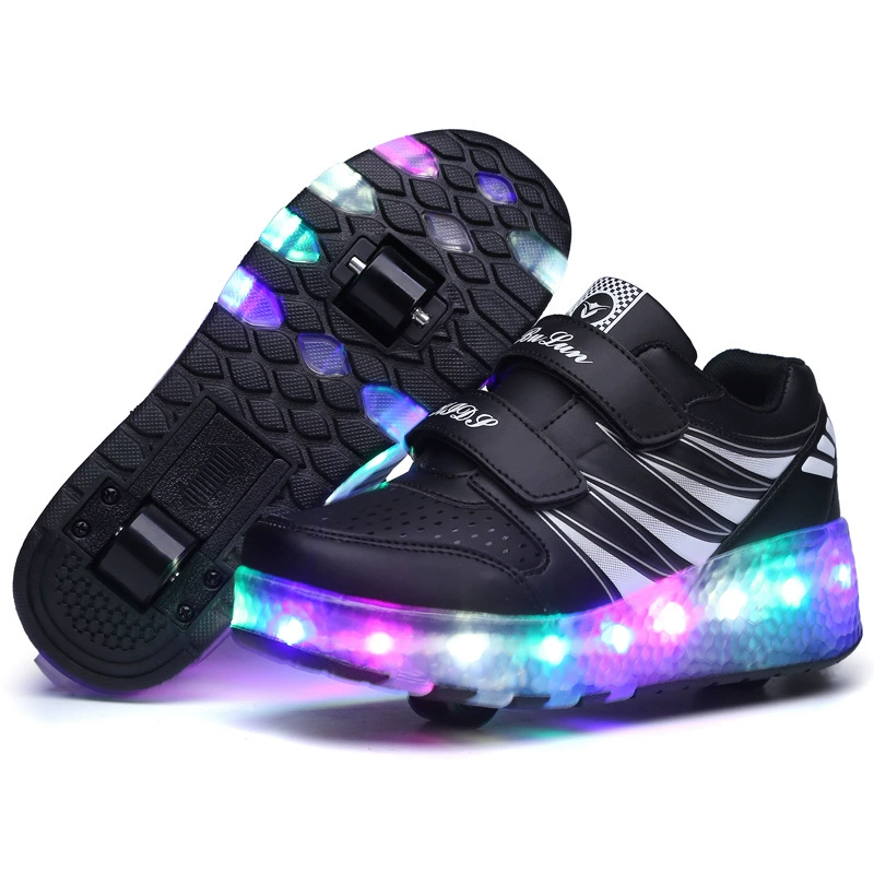 Cross-Border Foreign Trade Heelys Kids Adults Four Double Wheel LED Flash Light Auto Hidden Roller Skates