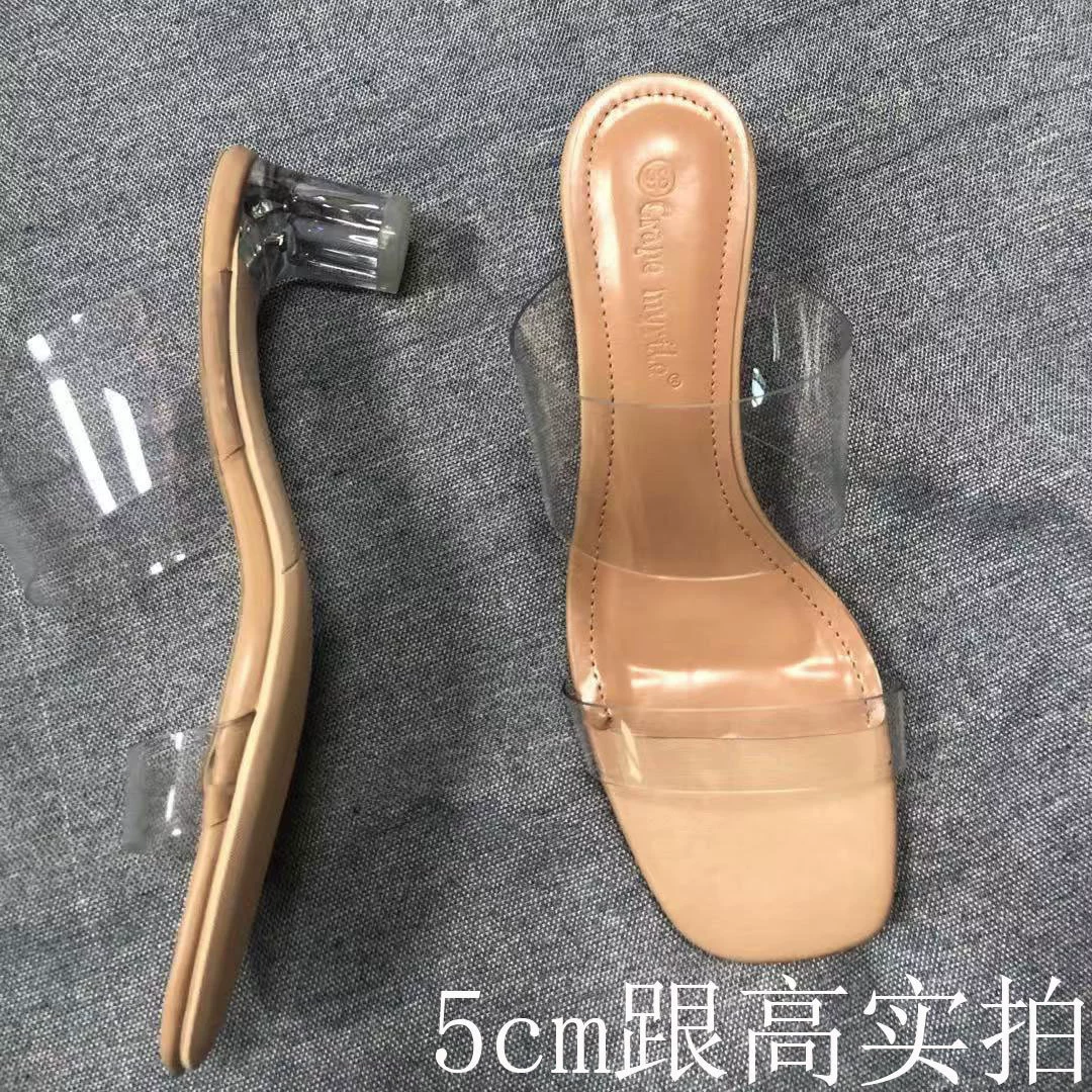 Nuevo Verano Tacón Grueso Sandalias para Mujer, Cristal Tacón Alto Estilo Hada Chanclas 208-7
