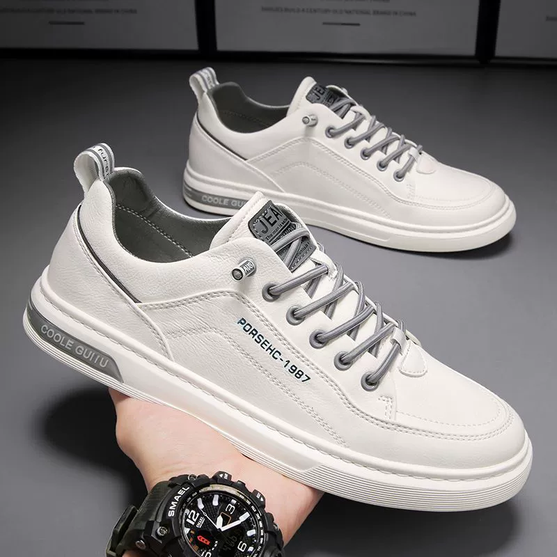 Sapatos Casuais de Couro Primavera 2026 Novo para Homem, Sapatos de Skate Brancos Fashion Coreano 1987