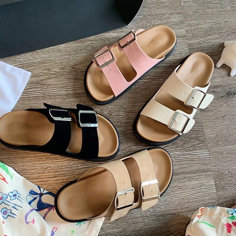 Neue Sommer Retro Dicke Sohle Doppelschnalle Birkenstock Sandalen Damen Outdoor Slides