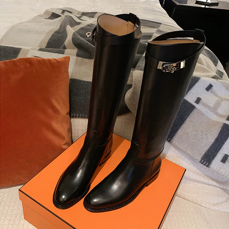 New Fall Winter Pointed Toe Small Chunky Heel Knight Boots Mid High Top Long Boots Women