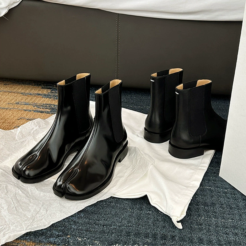 New Fall Winter Split Toe Chelsea Boots British Style Patent Leather Short Boots for Women