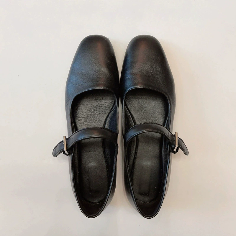 New Same Style Soft Sole Soft Leather Mary Jane Flat Shoes Women Strap Buckle Shallow Mouth Flat Leather Shoes