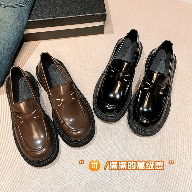New Spring New British Vintage Round Toe Platform Loafers Leather Shoes Flat Shoes Women